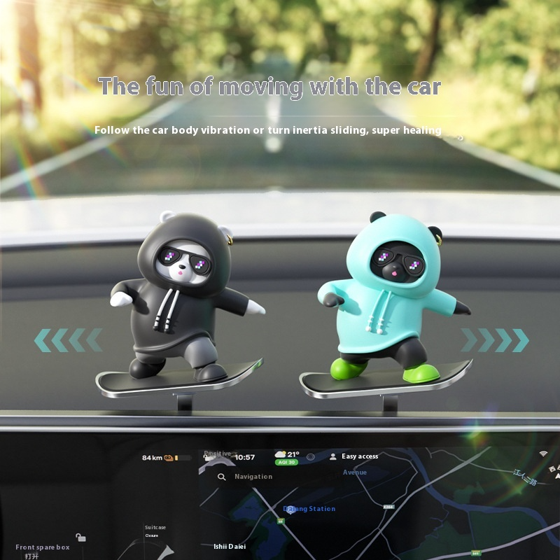 Cute Cartoon Bear Car Skateboard Decoration | Dashboard Ornament