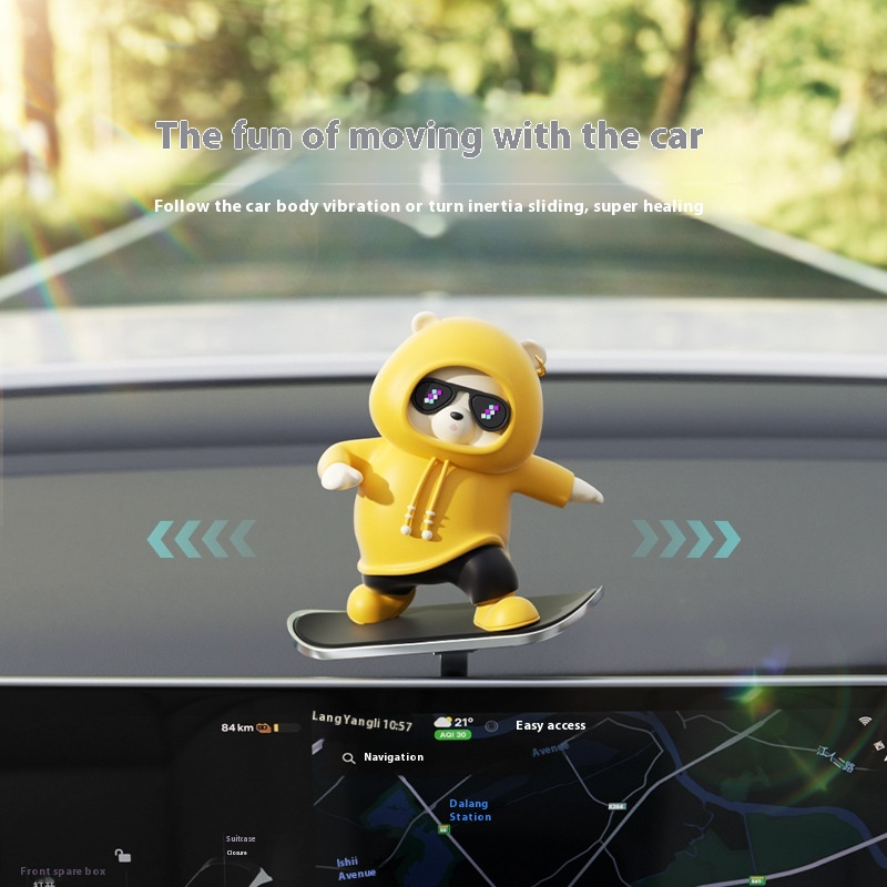 Cute Cartoon Bear Car Skateboard Decoration | Dashboard Ornament