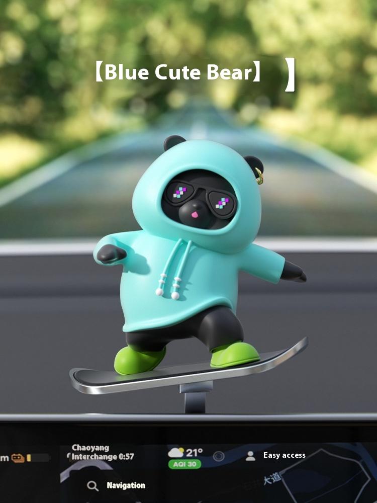 Cute Cartoon Bear Car Skateboard Decoration | Dashboard Ornament