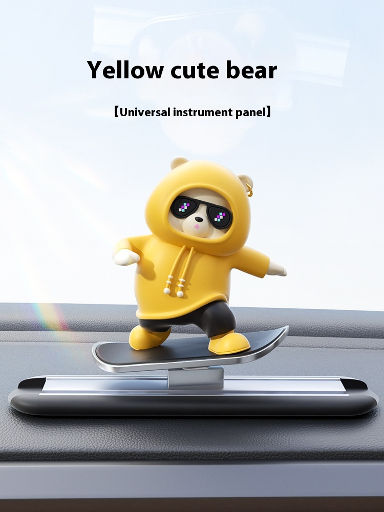 Cute Cartoon Bear Car Skateboard Decoration | Dashboard Ornament