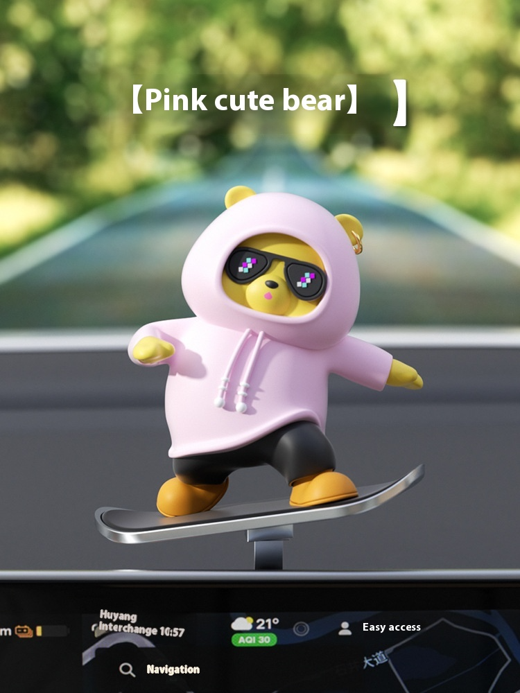 Cute Cartoon Bear Car Skateboard Decoration | Dashboard Ornament