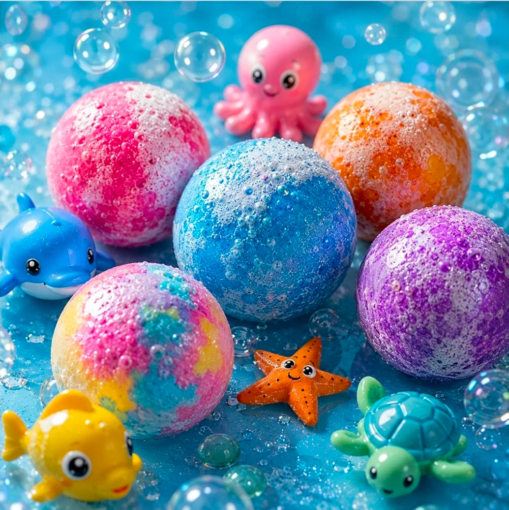 Bath Bomb Gift Set for Kids 12Pack with Ocean Toys | Natural, Skin-Friendly & Fun
