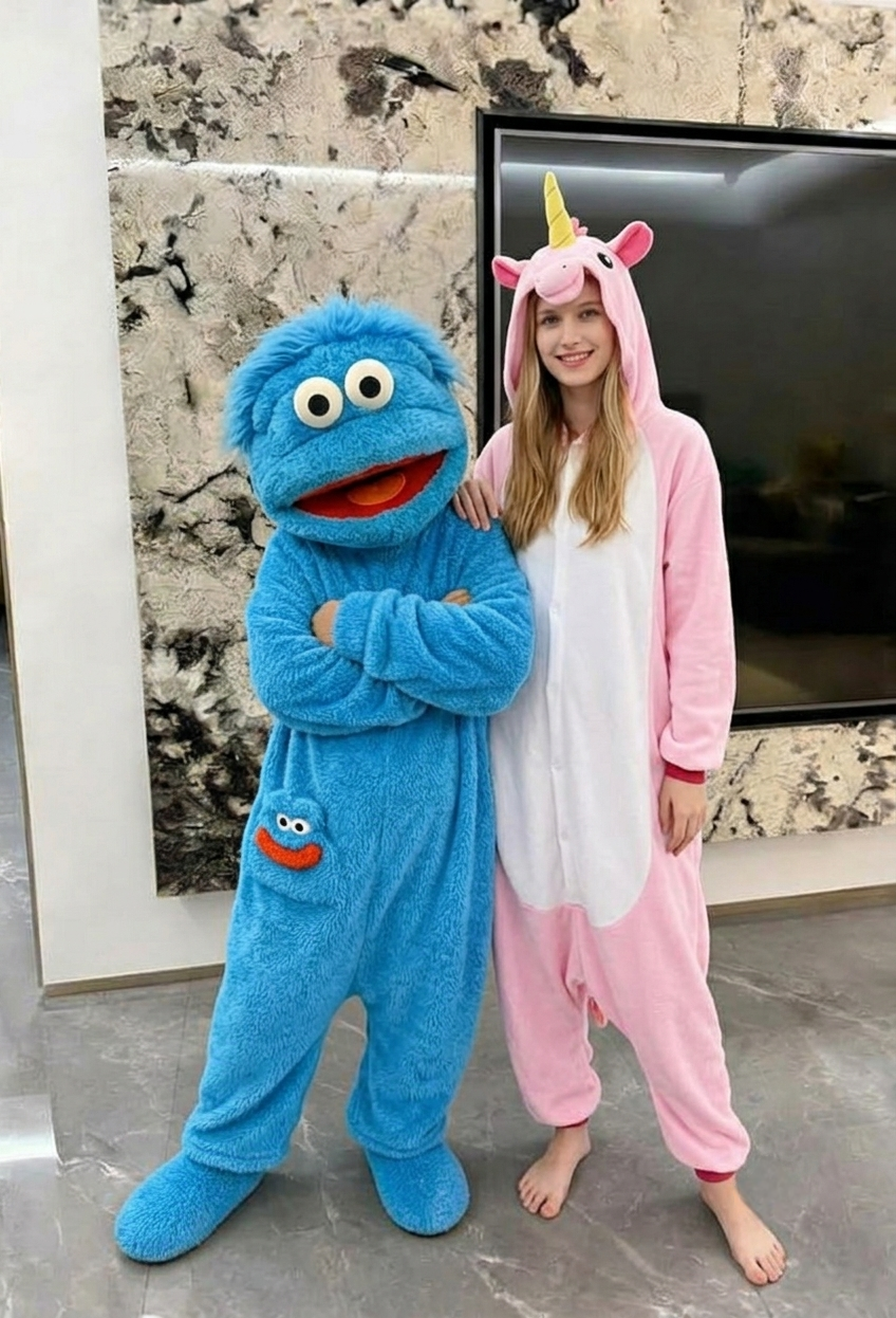 Monster Unicorn Onesie – Hooded Coral Fleece One-Piece Loungewear