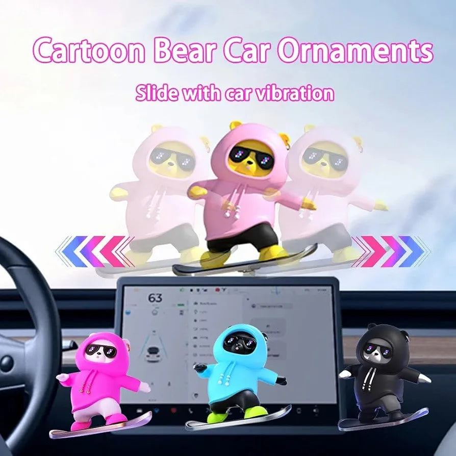 Cute Cartoon Bear Car Skateboard Decoration | Dashboard Ornament