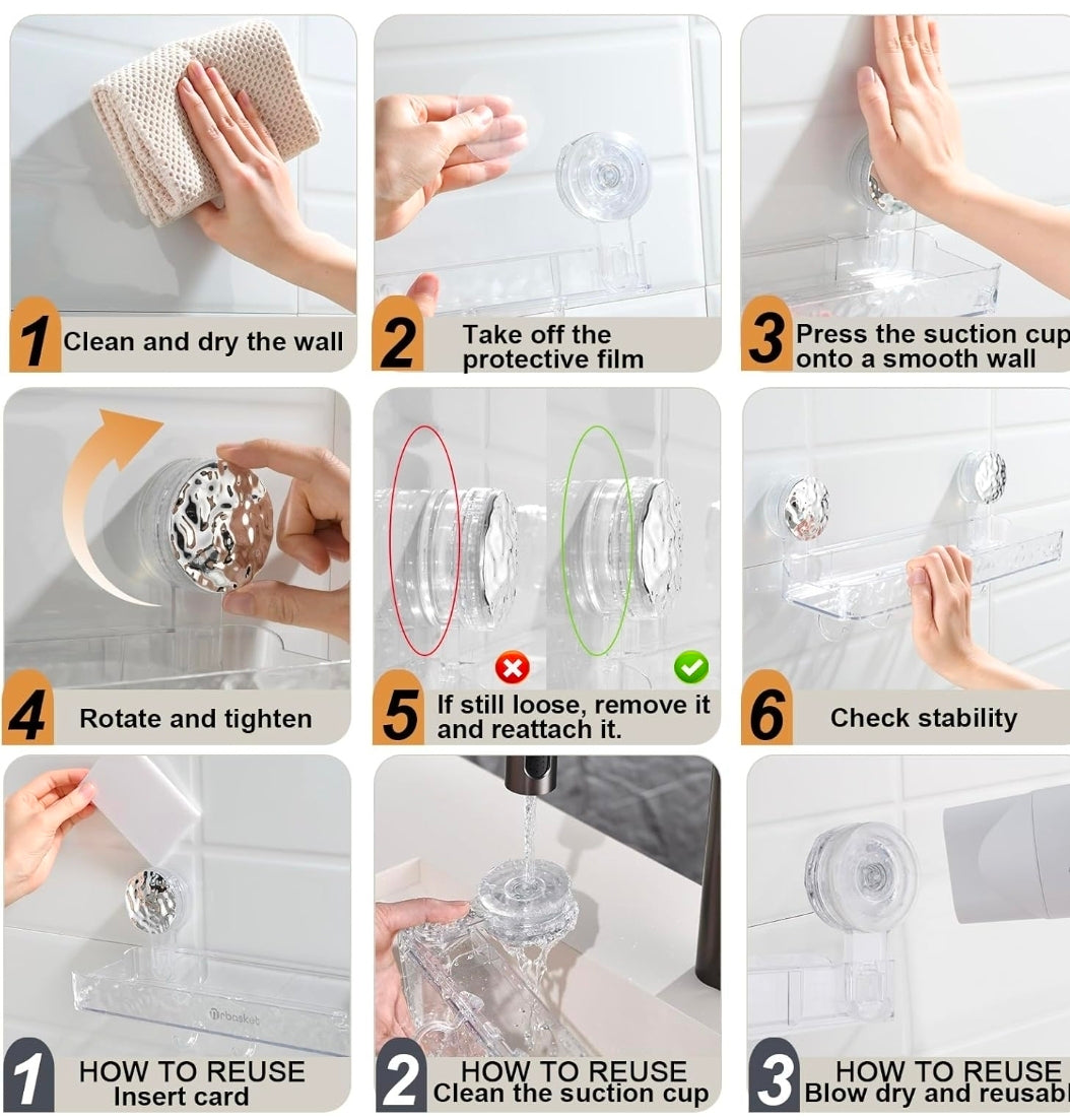 Punch-Free Bathroom Shelf with Suction Cups – No Drilling Required
