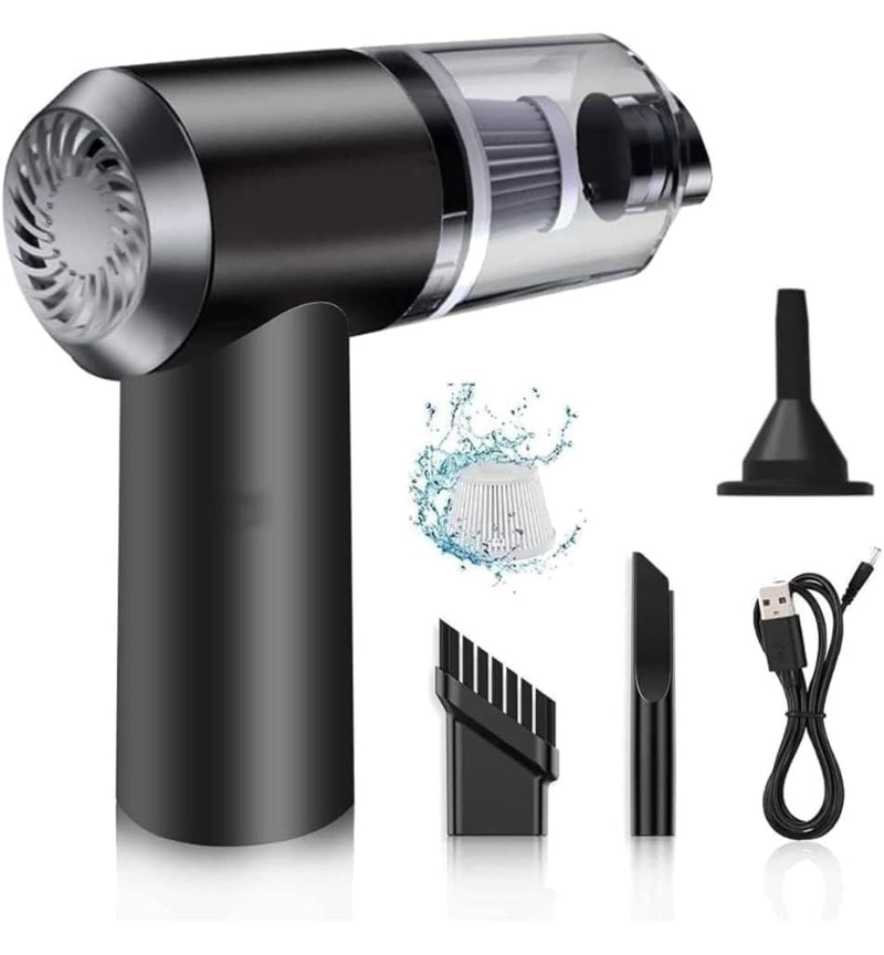 3-in-1 Portable Car Vacuum Cleaner with Blower, USB Rechargeable, Black, Wireless Handheld Mini Design, Strong Suction, Washable HEPA Filter for Car, Home, Travel
