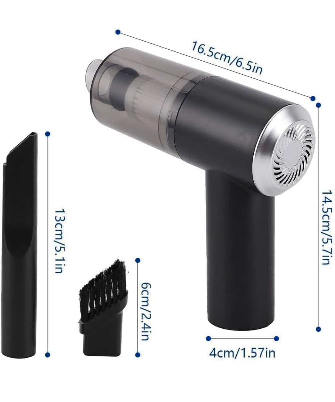 3-in-1 Portable Car Vacuum Cleaner with Blower, USB Rechargeable, Black, Wireless Handheld Mini Design, Strong Suction, Washable HEPA Filter for Car, Home, Travel