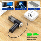 3-in-1 Portable Car Vacuum Cleaner with Blower, USB Rechargeable, Black, Wireless Handheld Mini Design, Strong Suction, Washable HEPA Filter for Car, Home, Travel